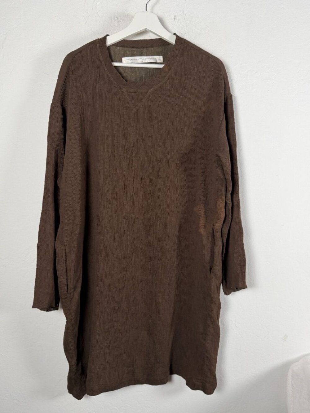 Raquel Allegra Dress Women's Brown Textured Crinkle Long Sleeve Size 2 Relaxed